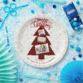 クリスマスツリーレッドバッファロー金ゴールドメリークリスマスフォト ペーパープレート (パーティー)