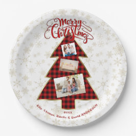 クリスマスツリーレッドバッファロー金ゴールドメリークリスマスフォト ペーパープレート