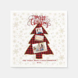 クリスマスツリーレッドバッファロー金ゴールド写真メリークリスマス スタンダードカクテルナプキン