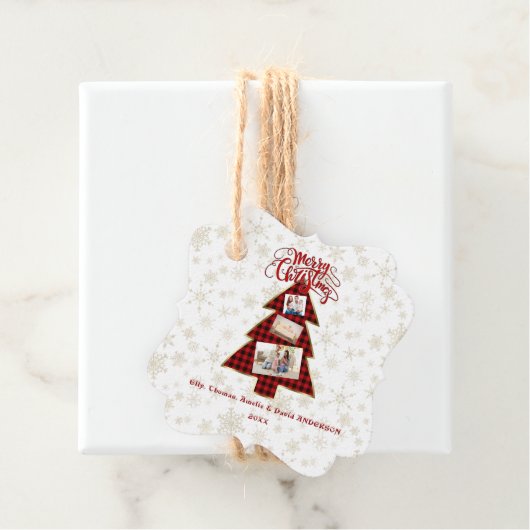 クリスマスツリーレッドバッファロー金ゴールド写真メリークリスマス フェイバータグ (インサイチュ)