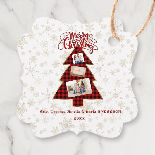 クリスマスツリーレッドバッファロー金ゴールド写真メリークリスマス フェイバータグ (裏面)