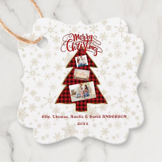 クリスマスツリーレッドバッファロー金ゴールド写真メリークリスマス フェイバータグ (正面)