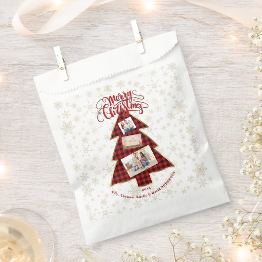 クリスマスツリーレッドバッファロー金ゴールド写真メリークリスマス フェイバーバッグ (クリップ留めされた状態)