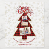 クリスマスツリーレッドバッファロー金ゴールド写真メリークリスマス ワインラベル (シングルラベル)