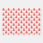 クリスマスツリーレッドピンクブルーパターンデザイン ラッピングペーパーシート (正面)