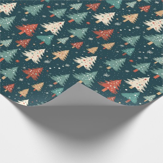 クリスマスツリーレッドホワイトグリーンクリスマスパターンギフト ラッピングペーパー (角)