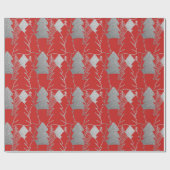 クリスマスツリーレッドワインシルバーグレーグリッターウッド ラッピングペーパー (フラット)