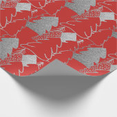 クリスマスツリーレッドワインシルバーグレーグリッターウッド ラッピングペーパー (角)