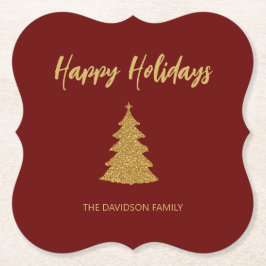 クリスマスツリーレッド金ゴールドグリッターホリデー ペーパーコースター
