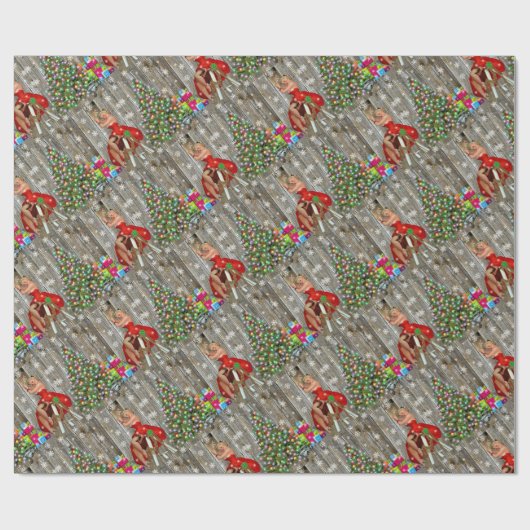 クリスマスツリーレディーインレッドドレスバ素朴ンボード ラッピングペーパー (フラット)