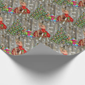 クリスマスツリーレディーインレッドドレスバ素朴ンボード ラッピングペーパー (角)