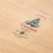 クリスマスツリーレトロタイポグラフィクリスマスパーティー アクリル招待状 (レイダウン)