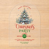 クリスマスツリーレトロタイポグラフィクリスマスパーティー アクリル招待状 (正面)