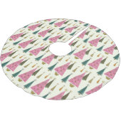 クリスマスツリーレトロピンク金ゴールドグリーン ブラッシュドポリエステルツリースカート (アングル)