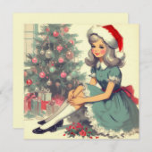 クリスマスツリーレトロヴィンテージイラストレーションキッチ シーズンカード (正面/裏面)