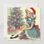 クリスマスツリーレトロヴィンテージイラストレーションキッチ シーズンカード (正面)