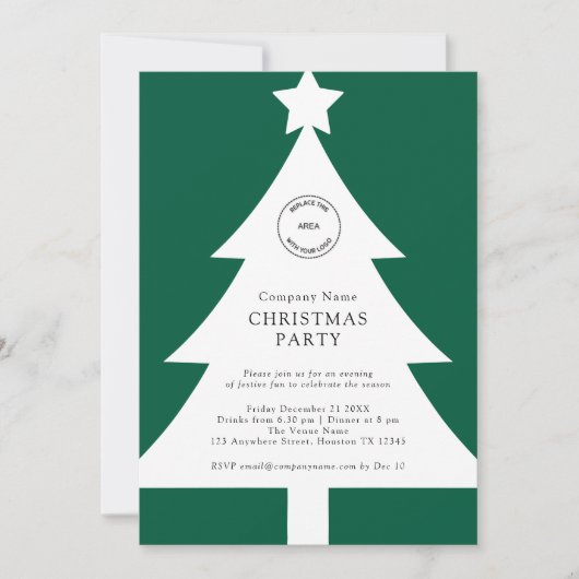 クリスマスツリーロゴ企業のフェスティバルパーティー緑 招待状 (正面)