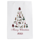 クリスマスツリーヴィンテージおもちゃ赤いスクリプト ミディアムペーパーバッグ (正面)