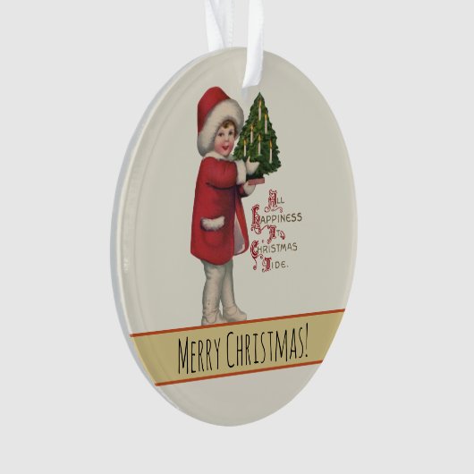 クリスマスツリーヴィンテージイラストレーションアートの子 オーナメント (正面)
