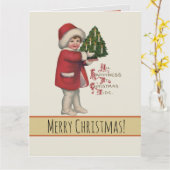 クリスマスツリーヴィンテージイラストレーションアートの子 カード (黄色い花)