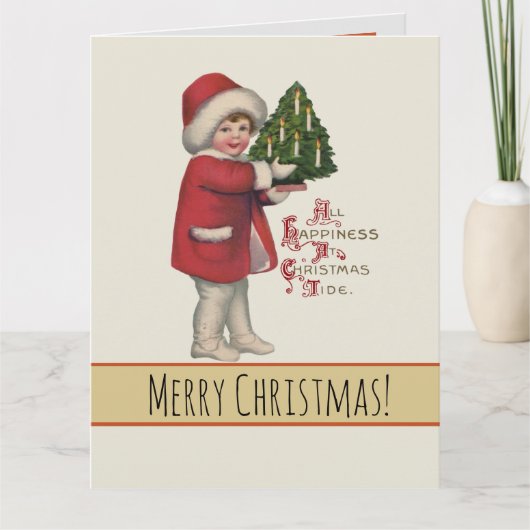 クリスマスツリーヴィンテージイラストレーションアートの子 カード (正面)