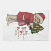 クリスマスツリーヴィンテージイラストレーションアートの子 キッチンタオル (横)