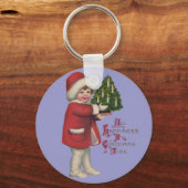 クリスマスツリーヴィンテージイラストレーションアートの子 キーホルダー (正面)