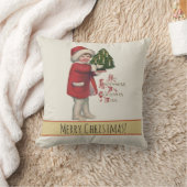 クリスマスツリーヴィンテージイラストレーションアートの子 クッション (ブランケット)