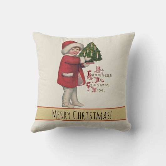 クリスマスツリーヴィンテージイラストレーションアートの子 クッション (裏面)