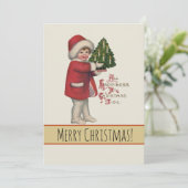 クリスマスツリーヴィンテージイラストレーションアートの子 シーズンカード (スタンド正面)