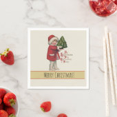 クリスマスツリーヴィンテージイラストレーションアートの子 スタンダードカクテルナプキン (インサイチュ)