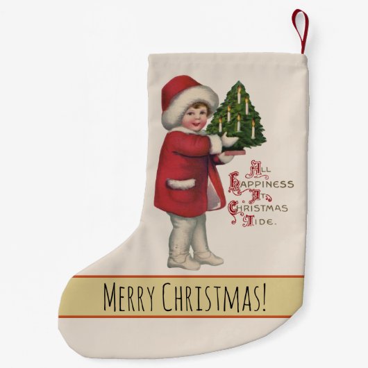 クリスマスツリーヴィンテージイラストレーションアートの子 スモールクリスマスストッキング (裏面)