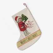 クリスマスツリーヴィンテージイラストレーションアートの子 スモールクリスマスストッキング (裏面 (吊り時))