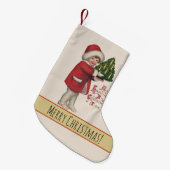 クリスマスツリーヴィンテージイラストレーションアートの子 スモールクリスマスストッキング (正面 (吊り時))