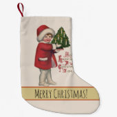 クリスマスツリーヴィンテージイラストレーションアートの子 スモールクリスマスストッキング (正面)