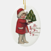 クリスマスツリーヴィンテージイラストレーションアートの子 セラミックオーナメント (裏面)