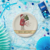 クリスマスツリーヴィンテージイラストレーションアートの子 ペーパープレート (パーティー)