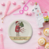 クリスマスツリーヴィンテージイラストレーションアートの子 ペーパープレート (パーティー)