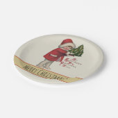 クリスマスツリーヴィンテージイラストレーションアートの子 ペーパープレート (アングル)