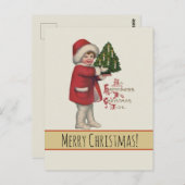 クリスマスツリーヴィンテージイラストレーションアートの子 ポストカード (正面/裏面)