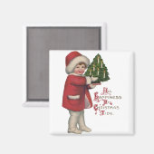 クリスマスツリーヴィンテージイラストレーションアートの子 マグネット (正面/裏面)