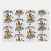 クリスマスツリーヴィンテージイラストレーションアートの子 ラッピングペーパーシート (正面3)