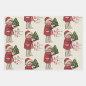 クリスマスツリーヴィンテージイラストレーションアートの子 ラッピングペーパーシート (正面)