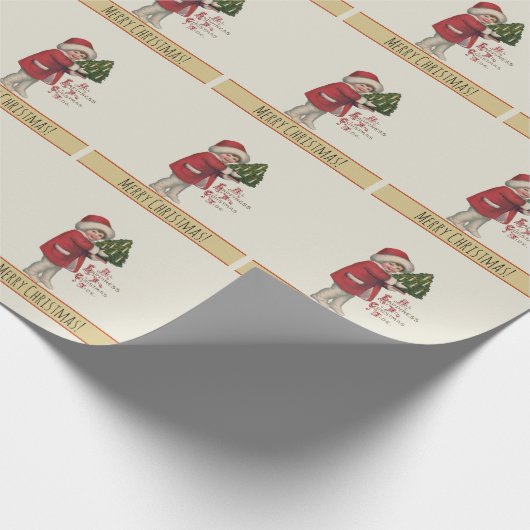 クリスマスツリーヴィンテージイラストレーションアートの子 ラッピングペーパー (角)