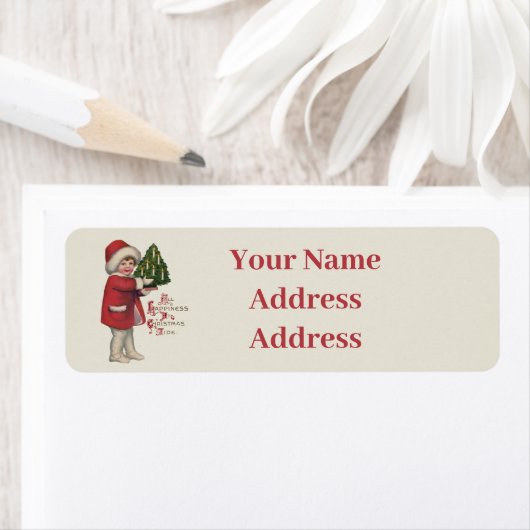 クリスマスツリーヴィンテージイラストレーションアートの子 ラベル (インサイチュ)