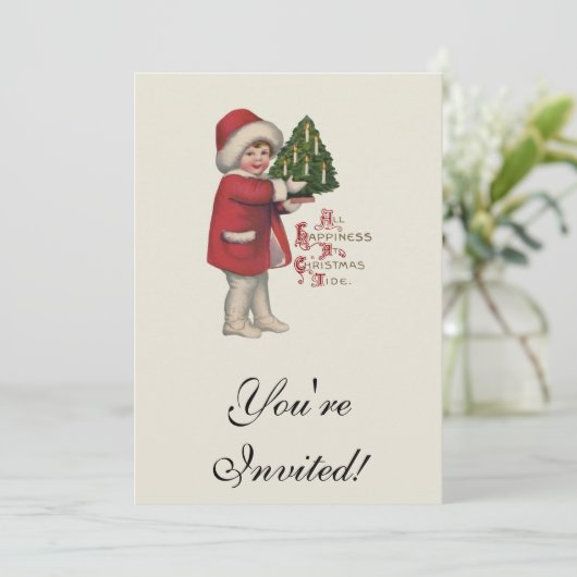 クリスマスツリーヴィンテージイラストレーションアートの子 招待状 (スタンド正面)
