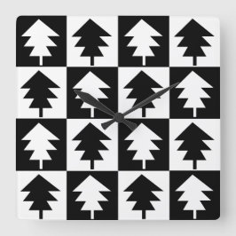 クリスマスツリーヴィンテージトレンディー白黒 スクエア壁時計