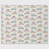 クリスマスツリーヴィンテージピンク金ゴールドレトロトラックカー ラッピングペーパー (フラット)