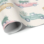 クリスマスツリーヴィンテージピンク金ゴールドレトロトラックカー ラッピングペーパー (ロールコーナー)