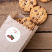 クリスマスツリーヴィンテージレッドトラック素朴かわいい ラウンドシール